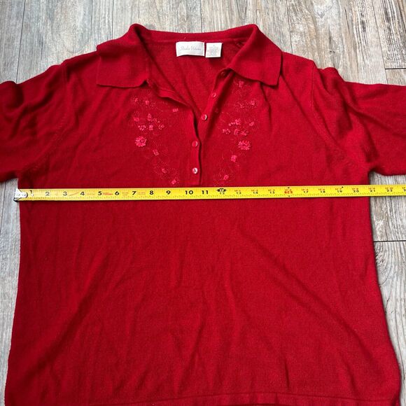 Vintage Sweater Quarter Zip Christmas Red Embroidered Studio Works Medium - Picture 5 of 6